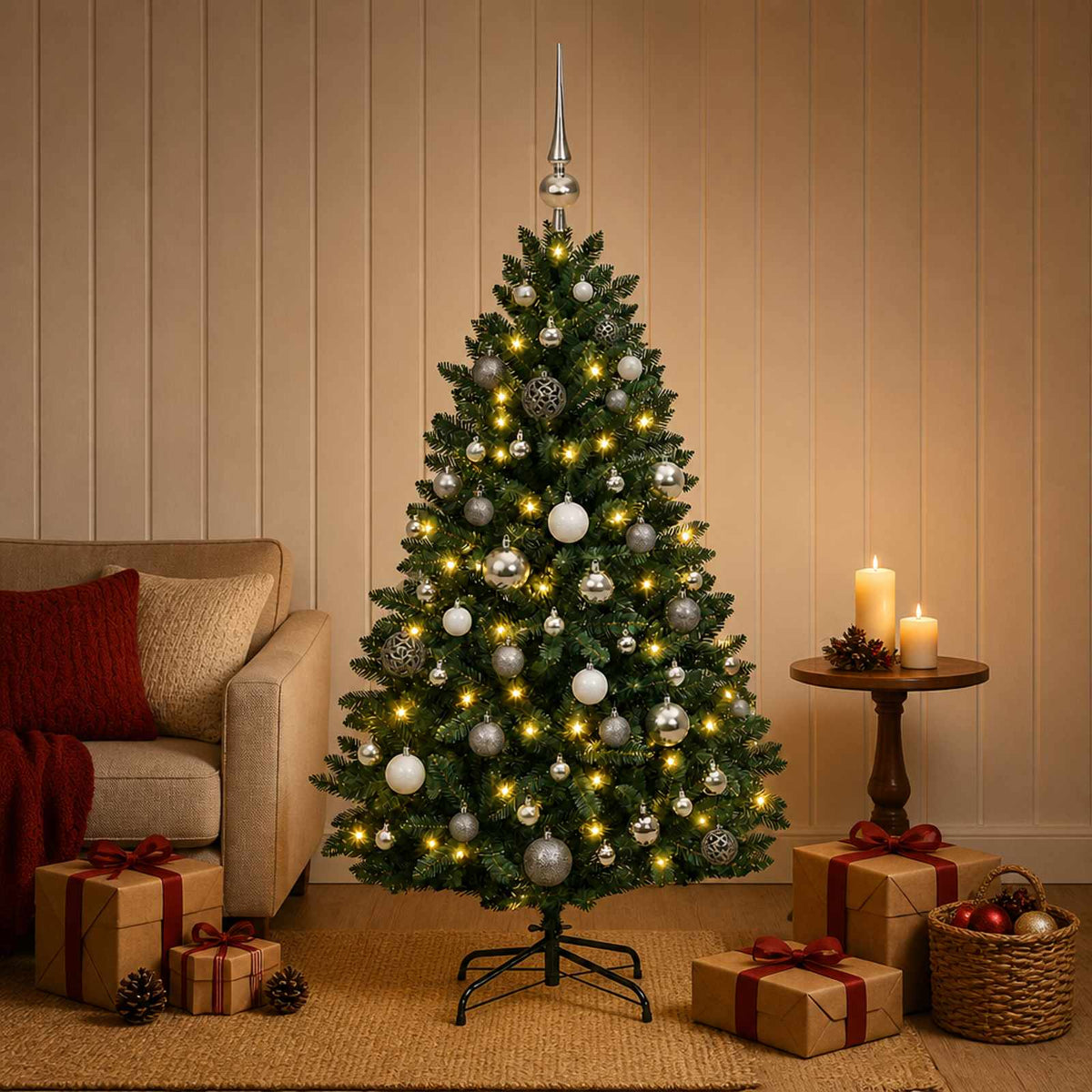 Artificial Christmas Tree Dark Green with Ornament 120 cm