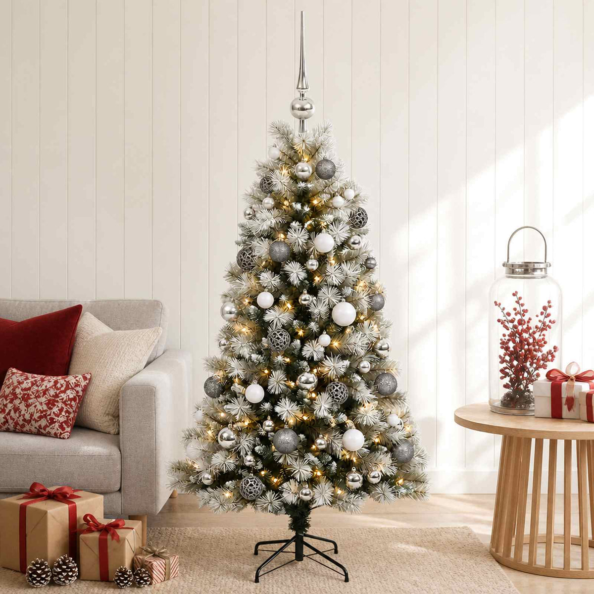 Artificial Hinged Christmas Tree with Baubles 120 cm 150 LEDs