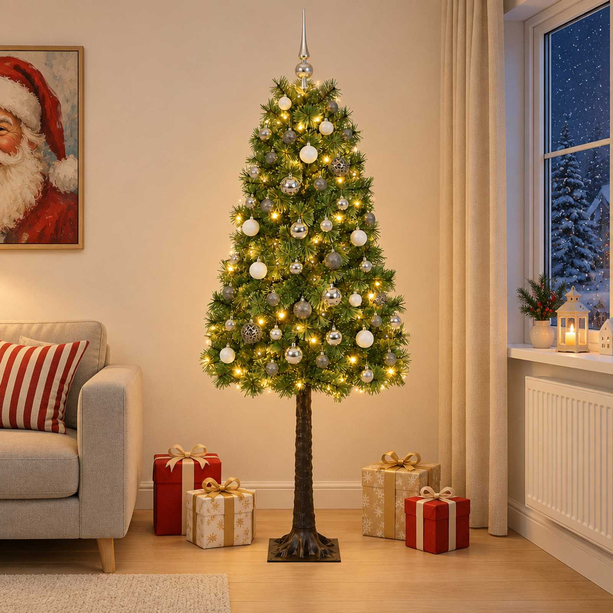 Artificial Hinged Christmas Tree with Baubles 180 cm 300 LEDs