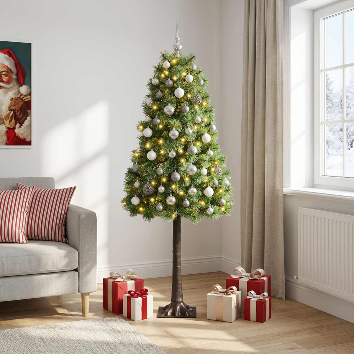 Artificial Hinged Christmas Tree with Baubles 120 cm 150 LEDs