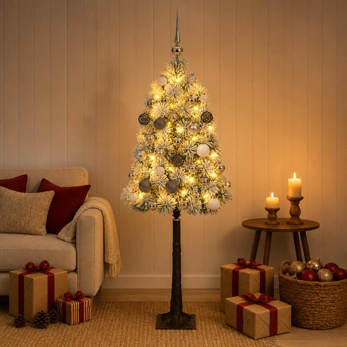 Artificial Hinged Christmas Tree with Baubles 180 cm 300 LEDs