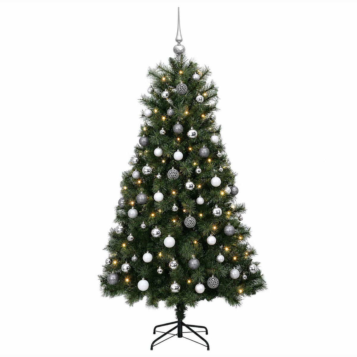 Artificial Hinged Christmas Tree with Baubles 150 cm 150 LEDs