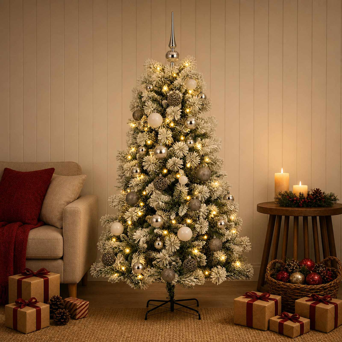 Artificial Hinged Christmas Tree with Baubles 120 cm 150 LEDs