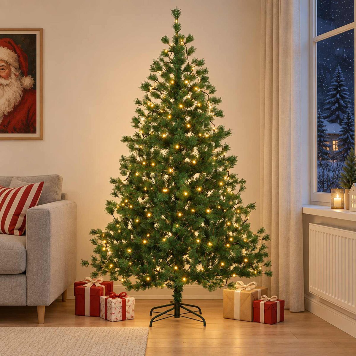 Artificial Hinged Christmas Tree 240 cm 300 LEDs Warm White
