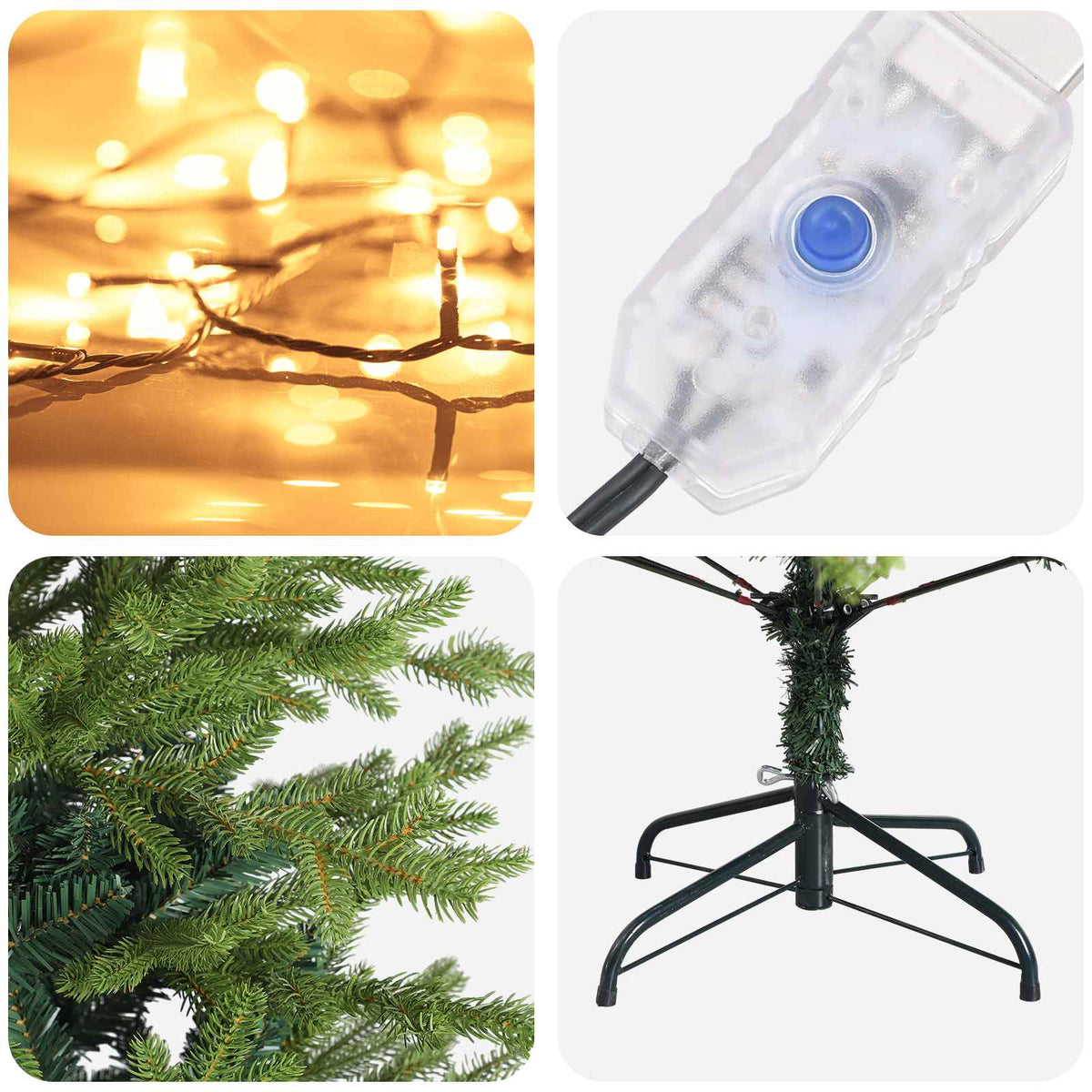 Artificial Hinged Christmas Tree 180 cm 300 LEDs Warm White