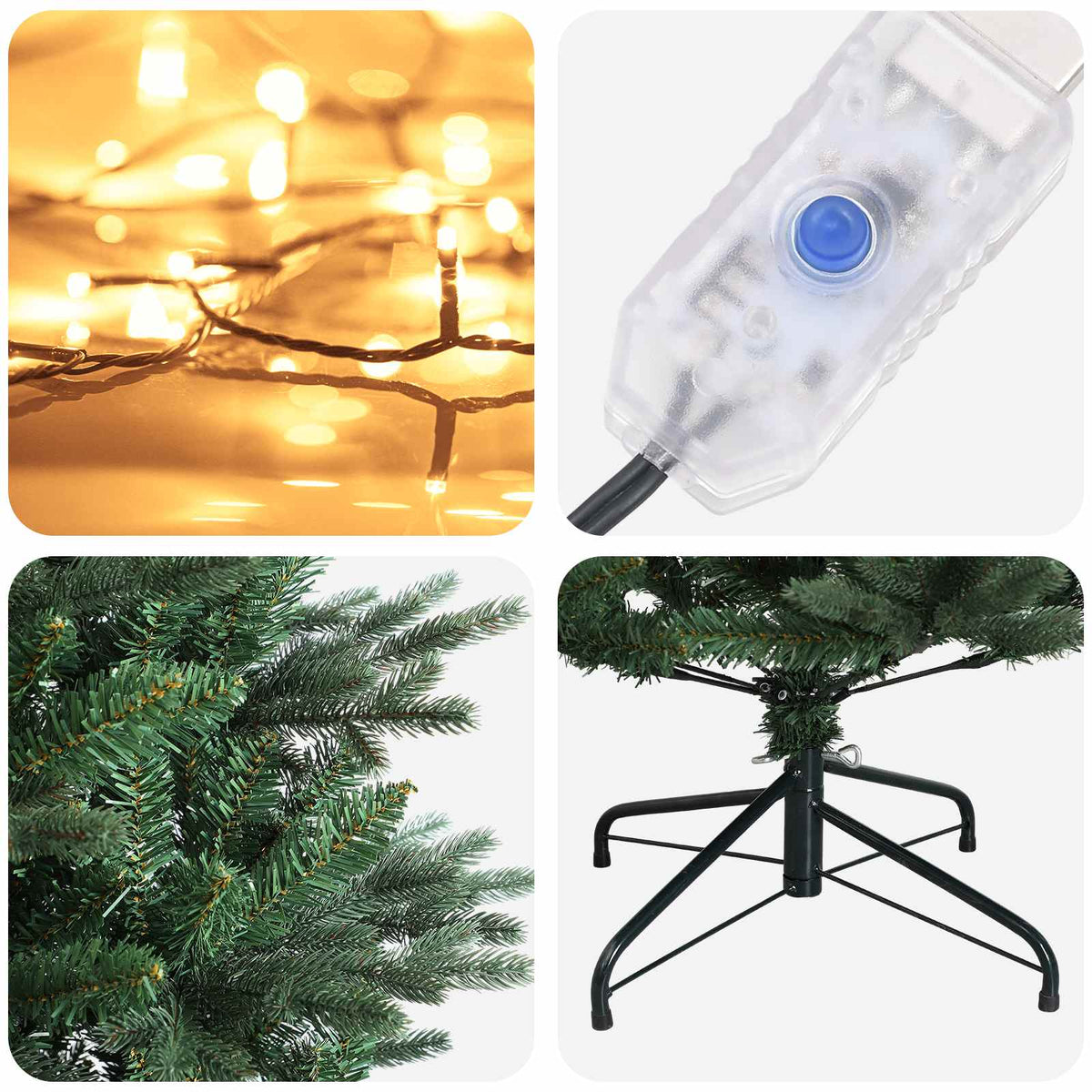 Artificial Hinged Christmas Tree 180 cm 300 LEDs Warm White