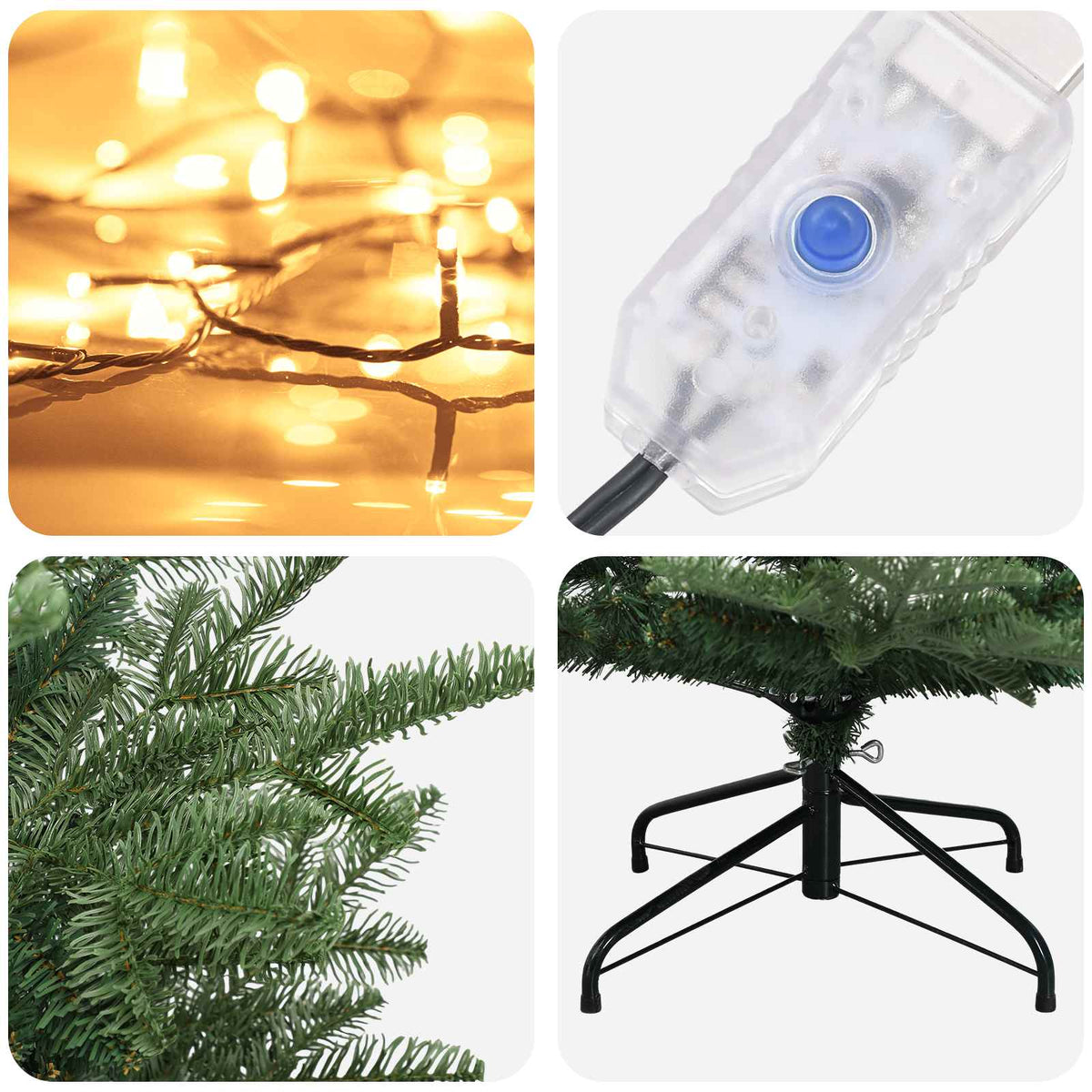 Artificial Hinged Christmas Tree 180 cm 300 LEDs Warm White