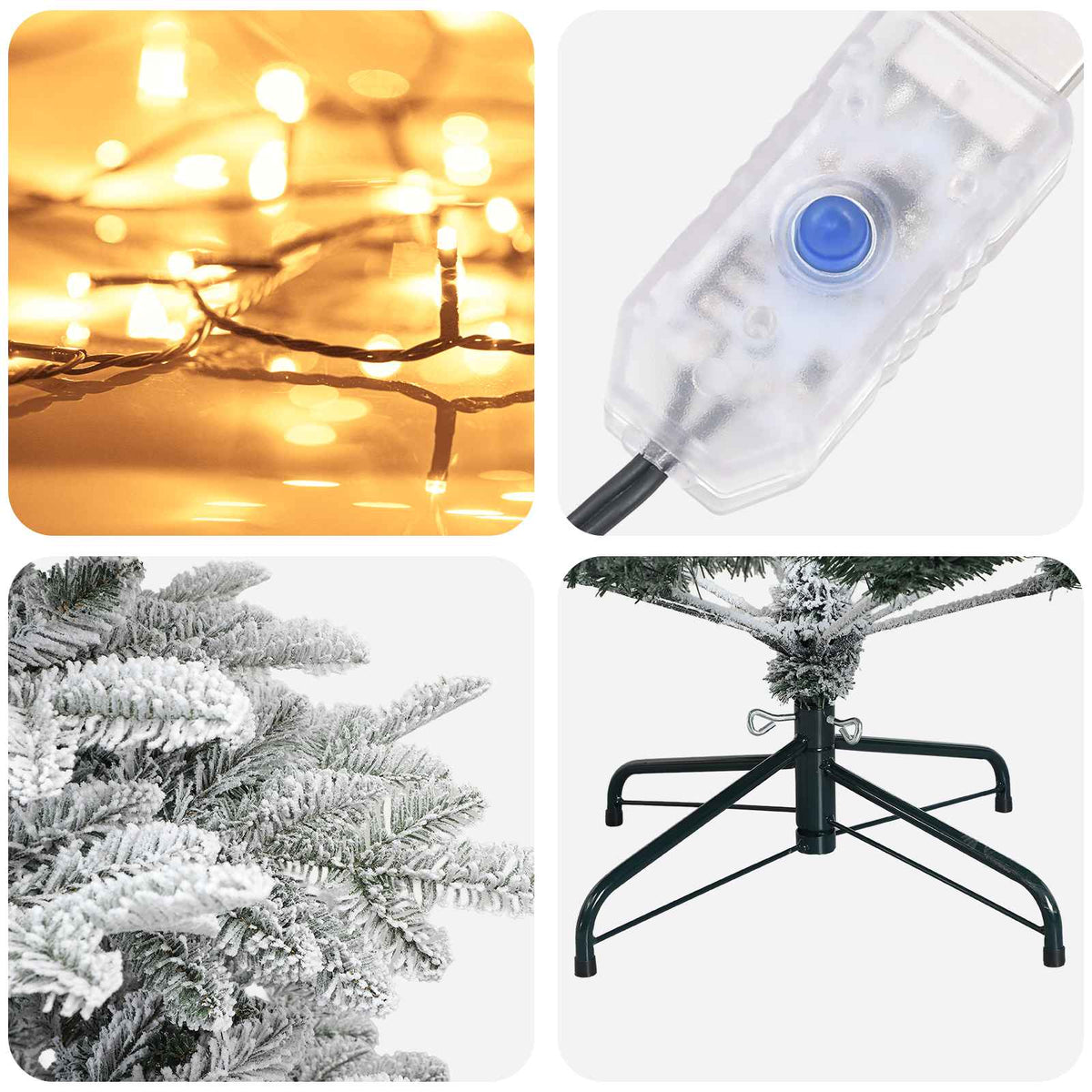 Artificial Hinged Christmas Tree 180 cm 300 LEDs Warm White