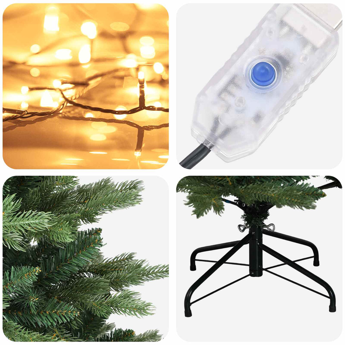 Artificial Hinged Christmas Tree 210 cm 300 LEDs Warm White