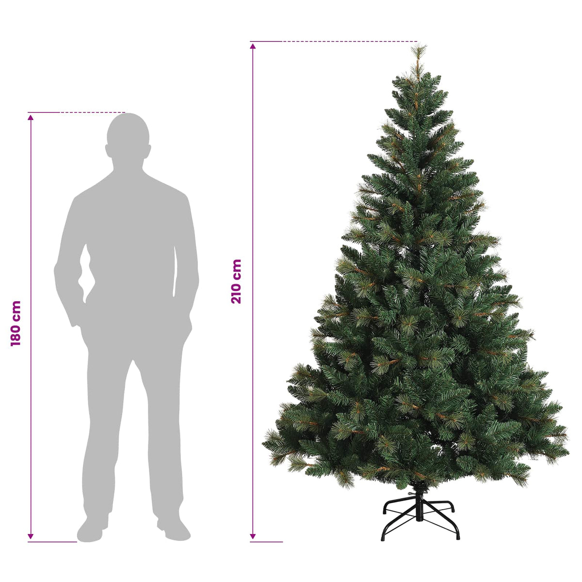 Artificial Hinged Christmas Tree 210 cm 300 LEDs Warm White