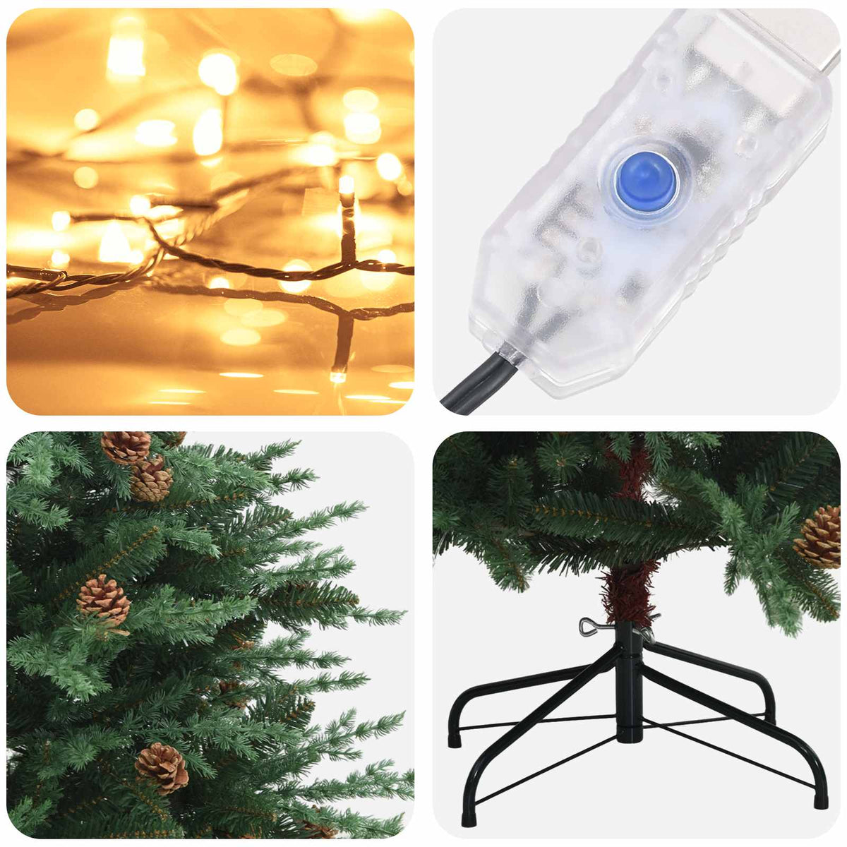 Artificial Hinged Christmas Tree 180 cm 300 LEDs Warm White