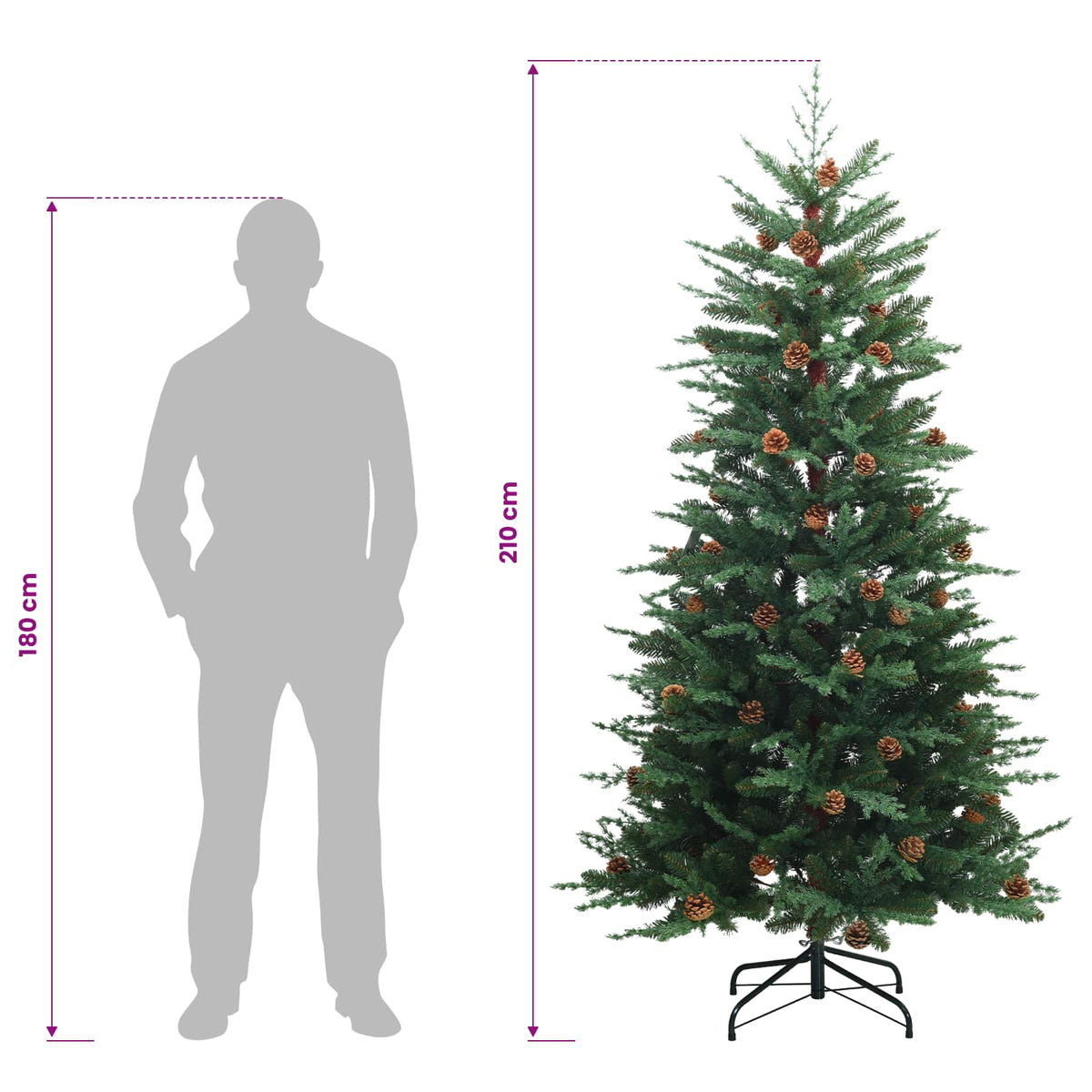 Artificial Hinged Christmas Tree 210 cm 300 LEDs Warm White