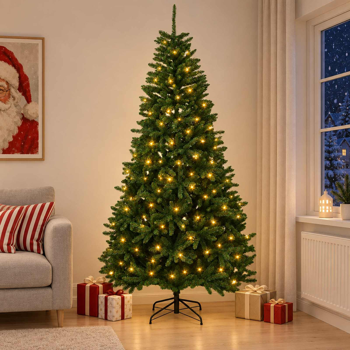 Artificial Hinged Christmas Tree 240 cm 300 LEDs Warm White