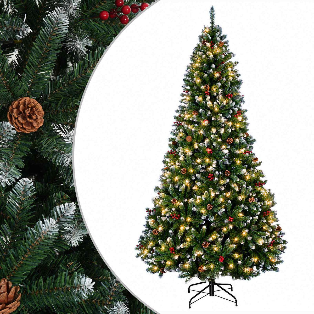 Artificial Hinged Christmas Tree 210 cm 300 LEDs Warm White