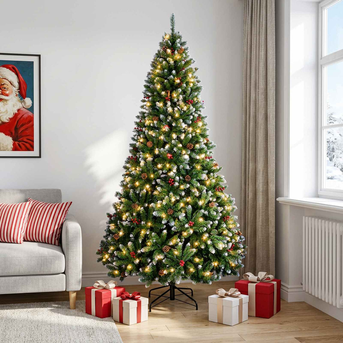 Artificial Hinged Christmas Tree 270 cm 300 LEDs Warm White
