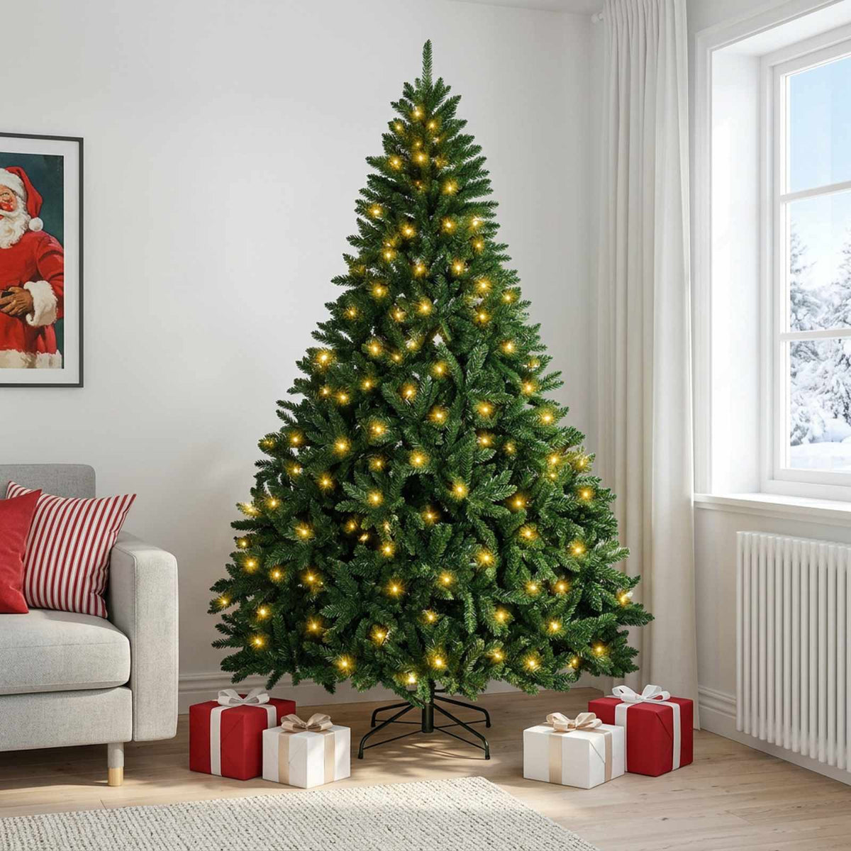 Artificial Hinged Christmas Tree 270 cm 300 LEDs Warm White