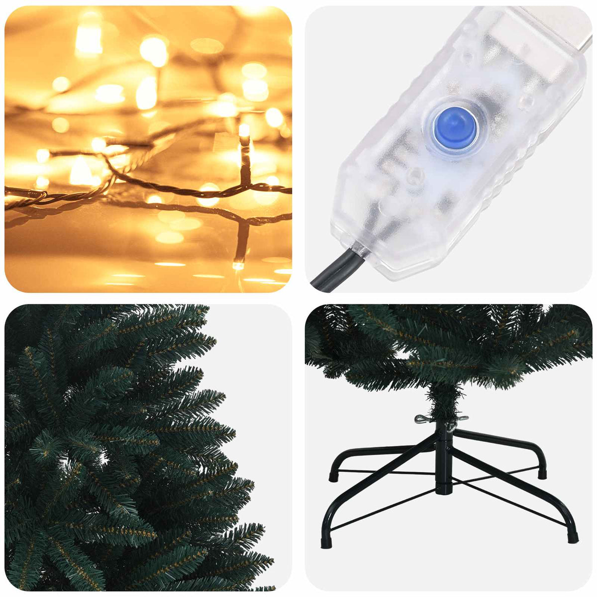 Artificial Hinged Christmas Tree 180 cm 300 LEDs Warm White