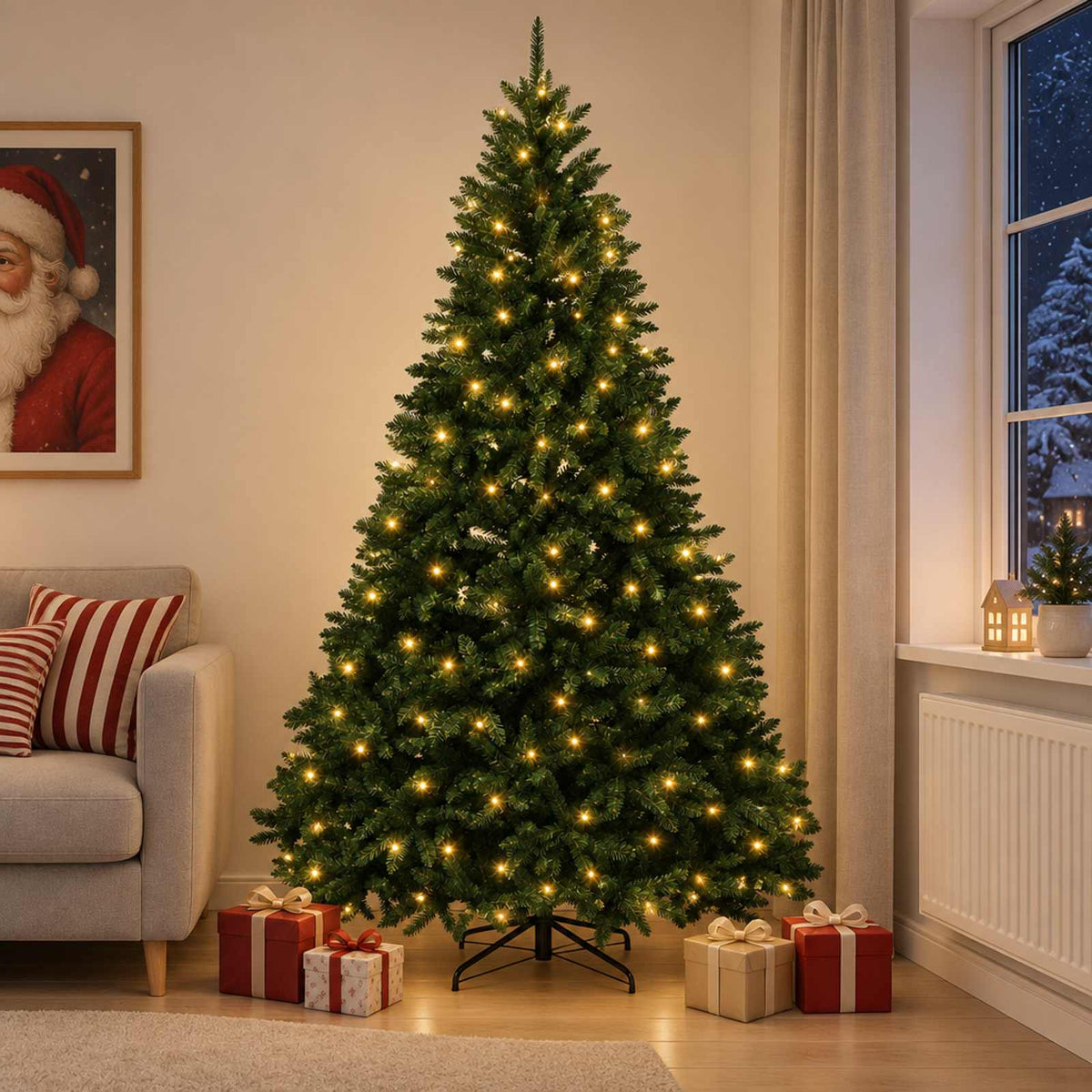 Artificial Hinged Christmas Tree 270 cm 600 LEDs Warm White