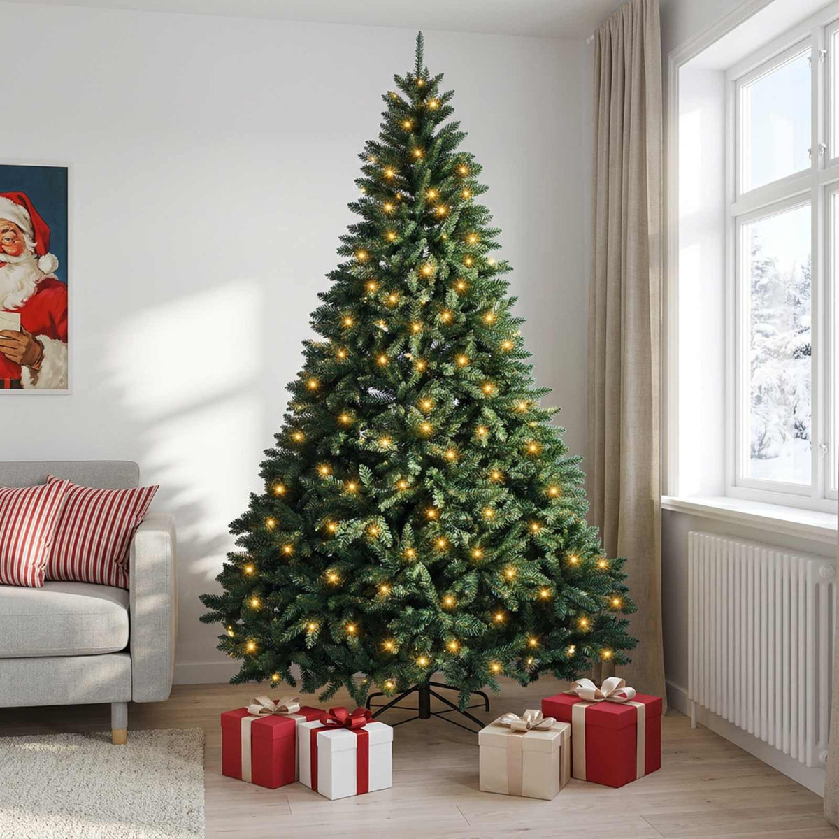 Artificial Hinged Christmas Tree 270 cm 600 LEDs Warm White