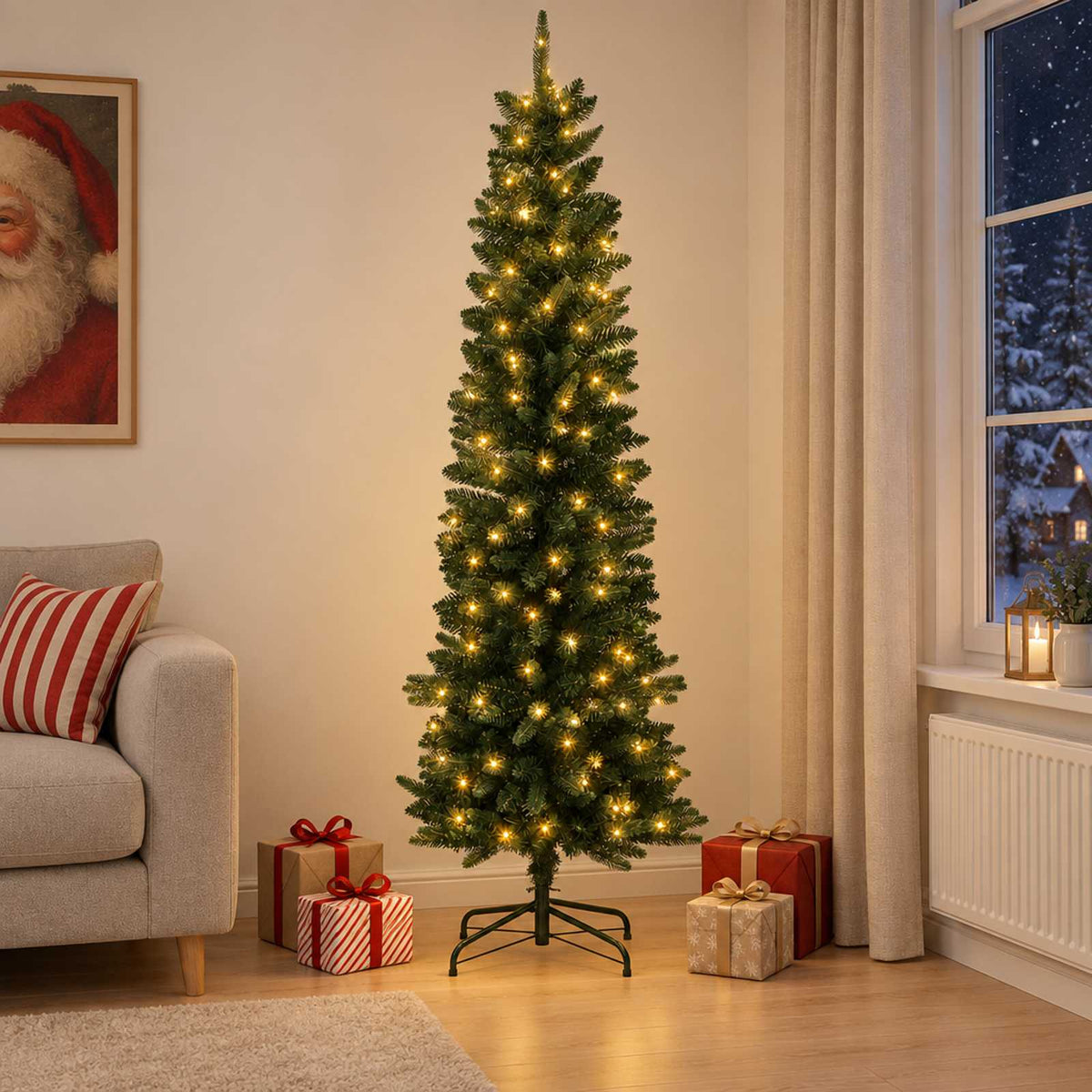 Artificial Slim Christmas Tree 210 cm 300 LEDs Warm White