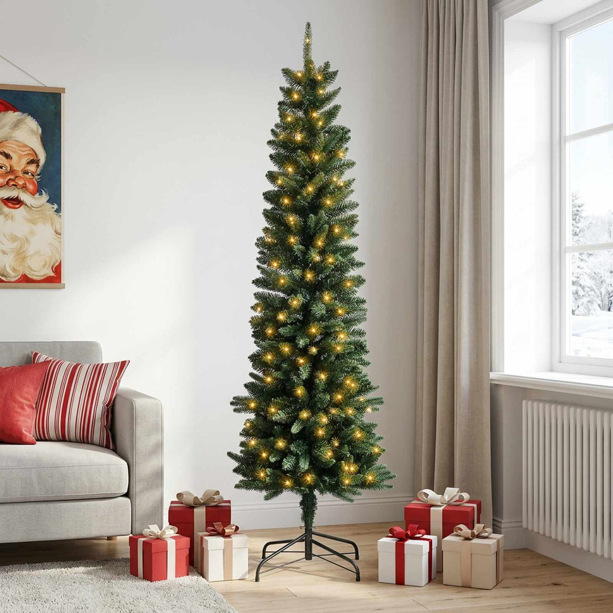 Artificial Slim Christmas Tree 210 cm 300 LEDs Warm White