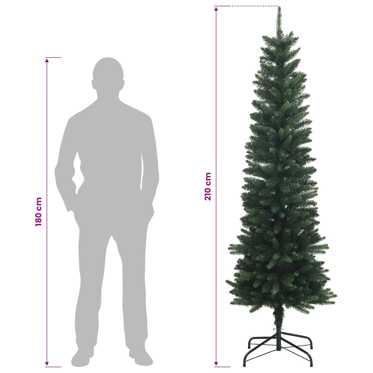 Artificial Slim Christmas Tree 210 cm 300 LEDs Warm White