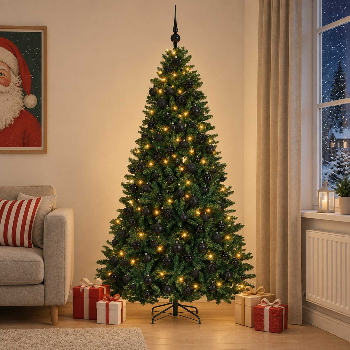 Artificial Christmas Tree Dark Green with Bauble 210 cm