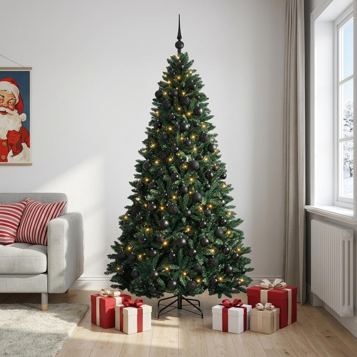 Artificial Christmas Tree Dark Green with Bauble 210 cm