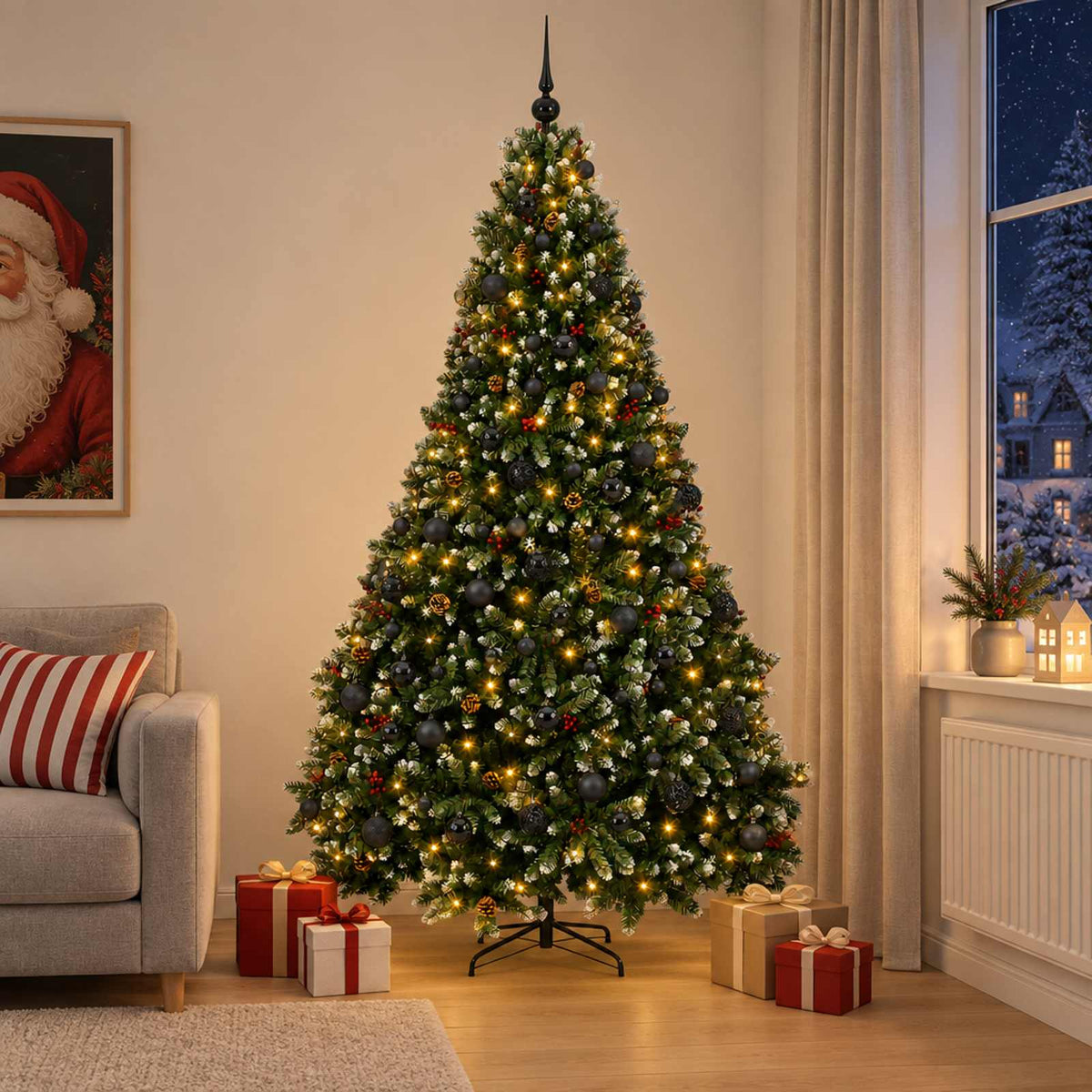 Artificial Green Christmas Tree with Baubles 240 cm 300 LEDs