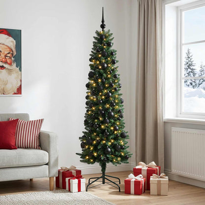 Artificial Slim Christmas Tree with Bauble 210 cm 300 LEDs