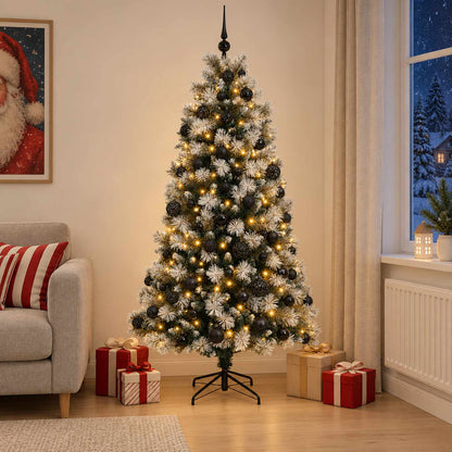 Artificial Hinged Christmas Tree with Baubles 180 cm 300 LEDs