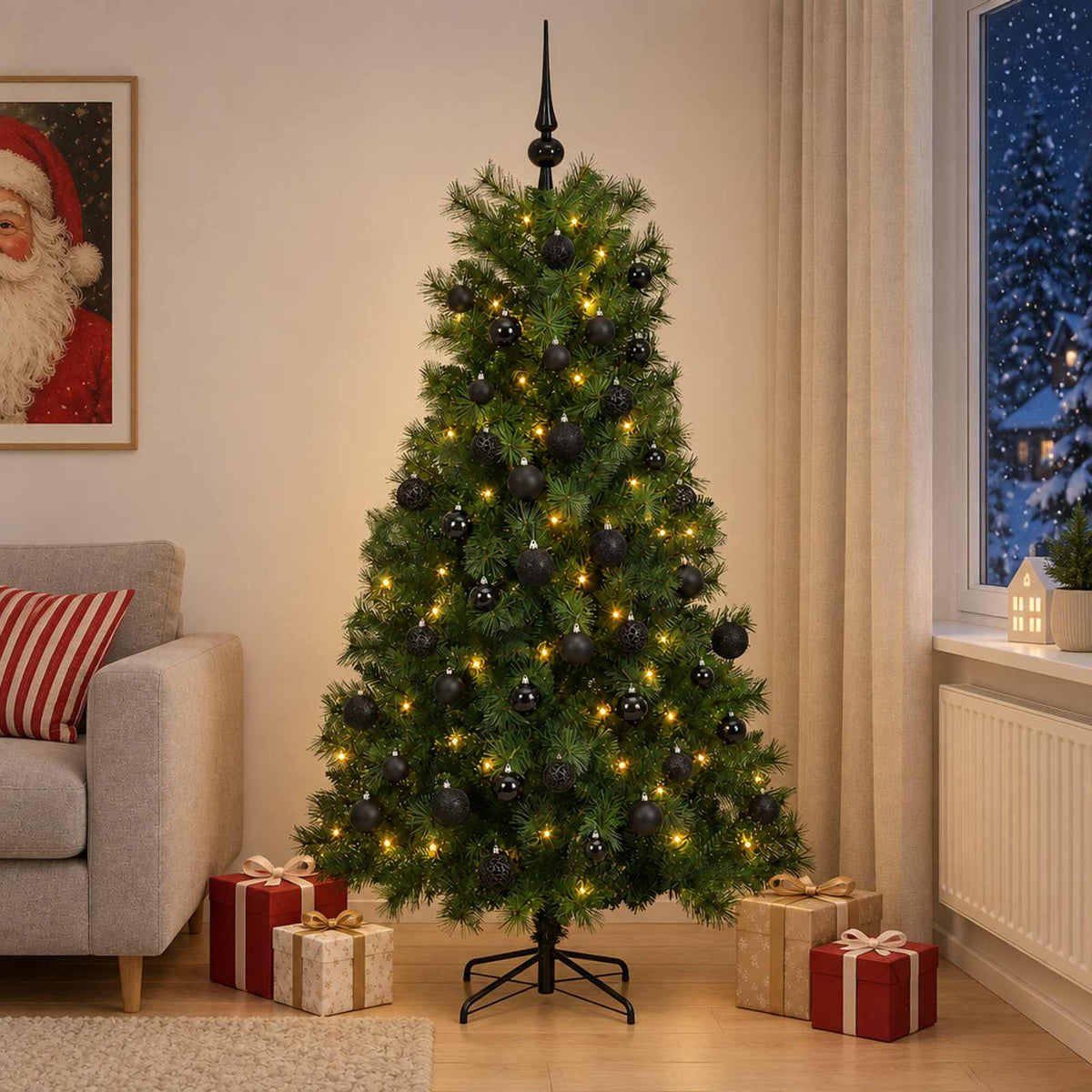 Artificial Hinged Christmas Tree with Baubles 180 cm 300 LEDs