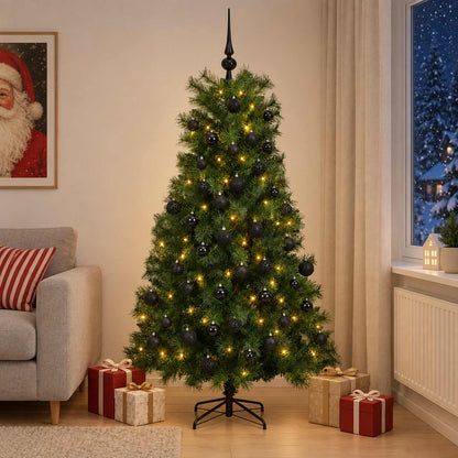 Artificial Hinged Christmas Tree with Baubles 180 cm 300 LEDs