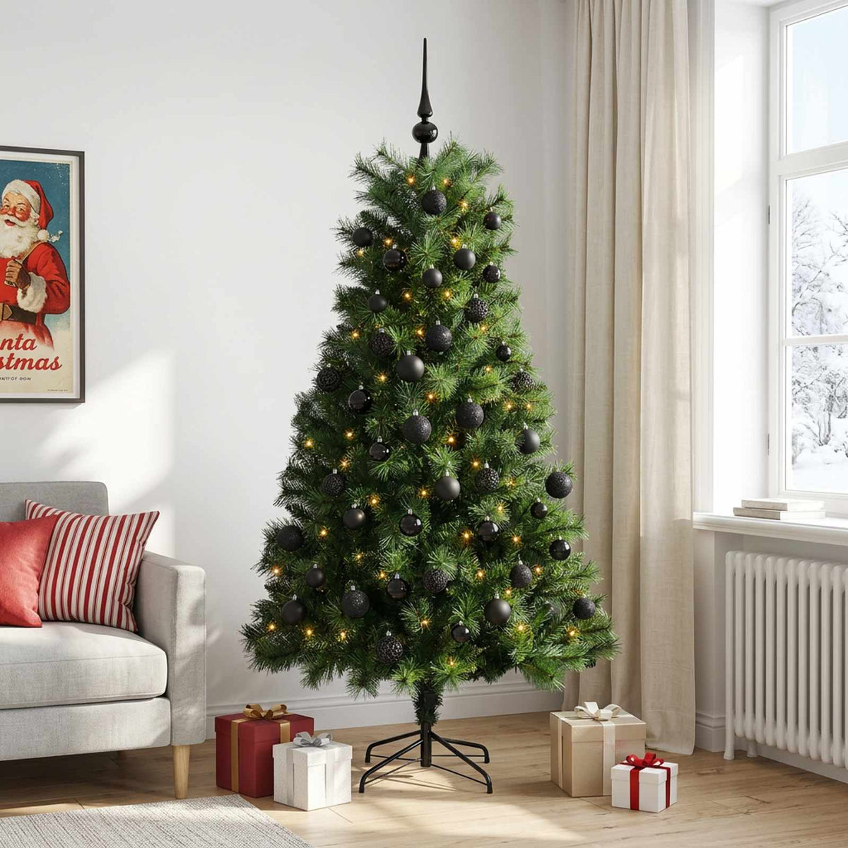 Artificial Hinged Christmas Tree with Baubles 180 cm 300 LEDs