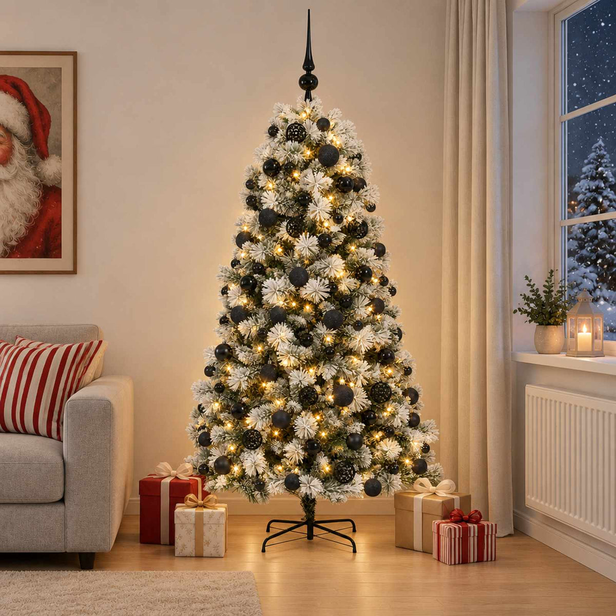 Artificial Hinged Christmas Tree with Baubles 180 cm 300 LEDs