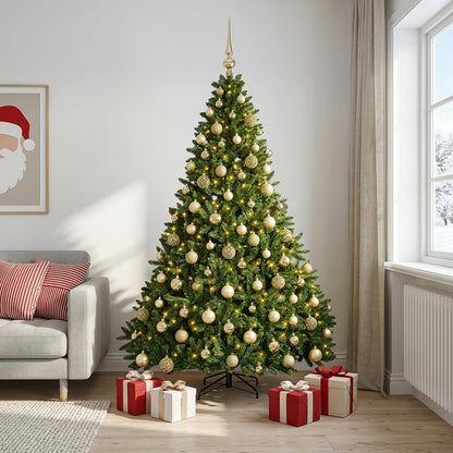 Light Green Artificial Christmas Tree with Ornaments 210 cm