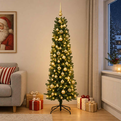 Artificial Slim Christmas Tree with Bauble 210 cm 300 LEDs