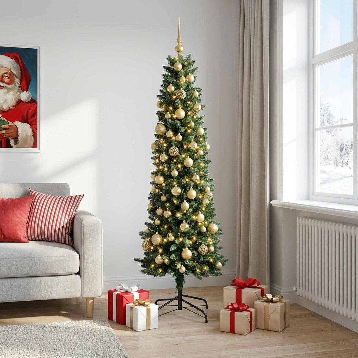 Artificial Slim Christmas Tree with Bauble 210 cm 300 LEDs