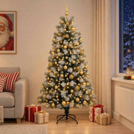 Artificial Hinged Christmas Tree with Baubles 240 cm 300 LEDs