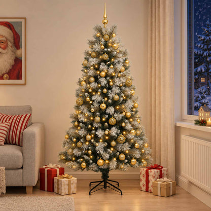 Artificial Hinged Christmas Tree with Baubles 210 cm 300 LEDs