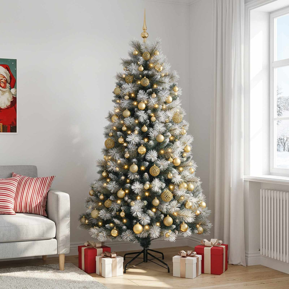 Artificial Hinged Christmas Tree with Baubles 210 cm 300 LEDs