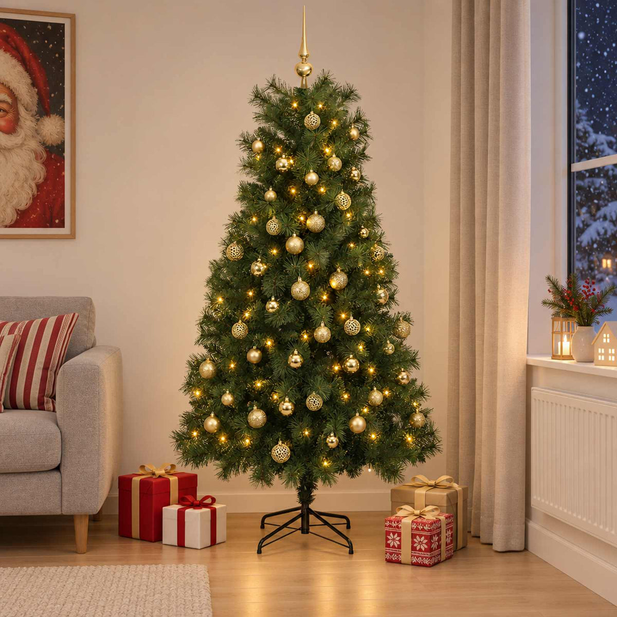 Artificial Hinged Christmas Tree with Baubles 240 cm 300 LEDs