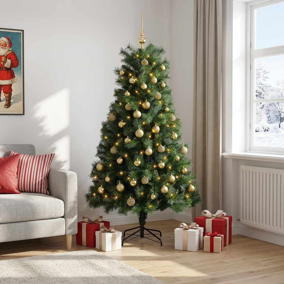 Artificial Hinged Christmas Tree with Baubles 240 cm 300 LEDs