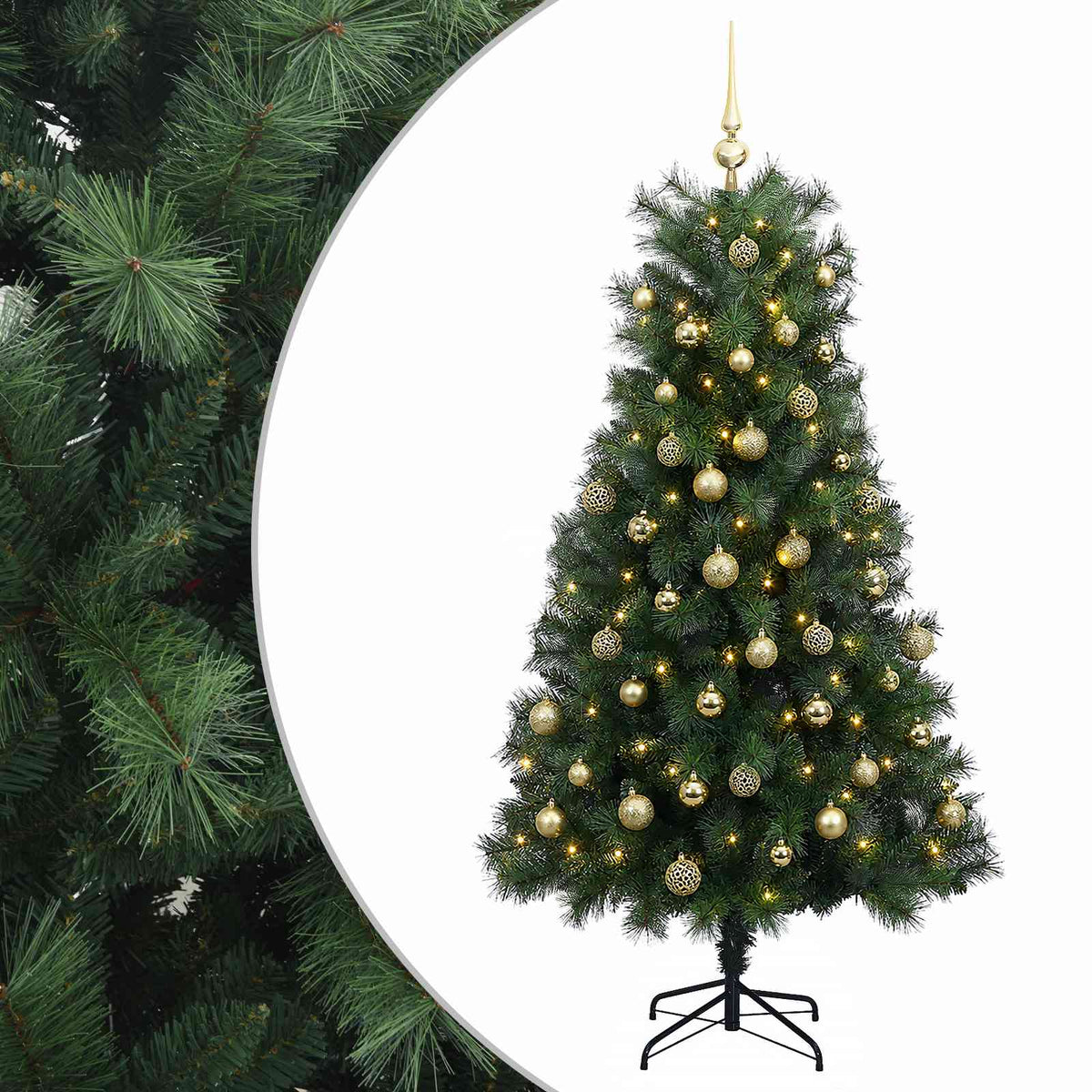 Artificial Hinged Christmas Tree with Baubles 210 cm 300 LEDs