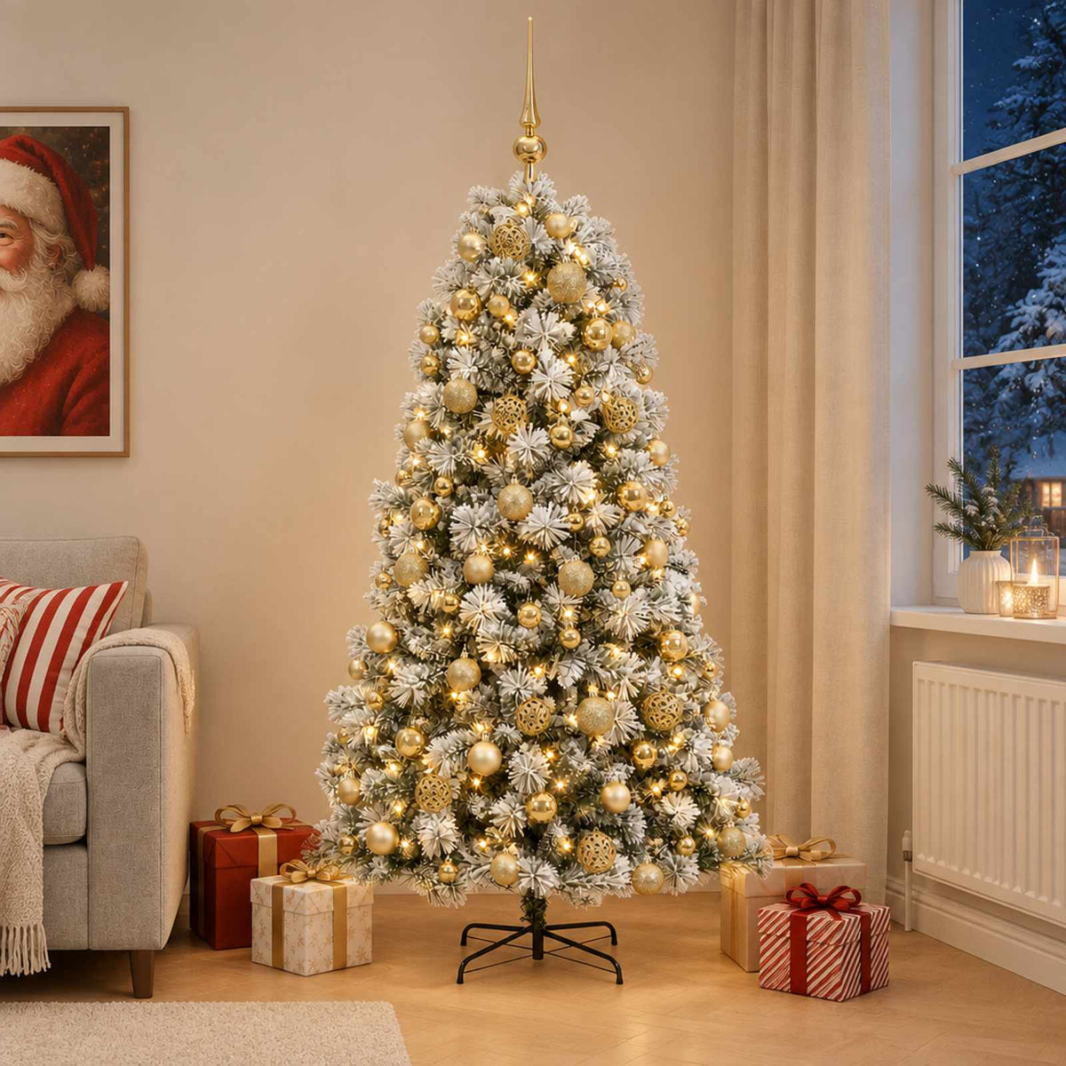 Artificial Hinged Christmas Tree with Baubles 210 cm 300 LEDs