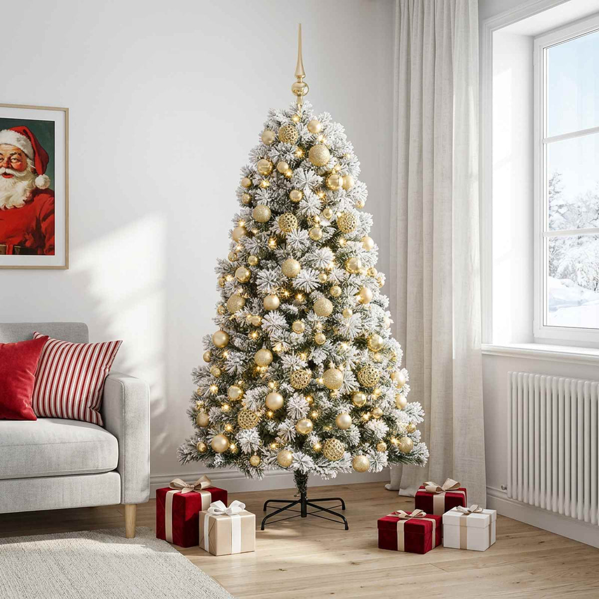 Artificial Hinged Christmas Tree with Baubles 210 cm 300 LEDs
