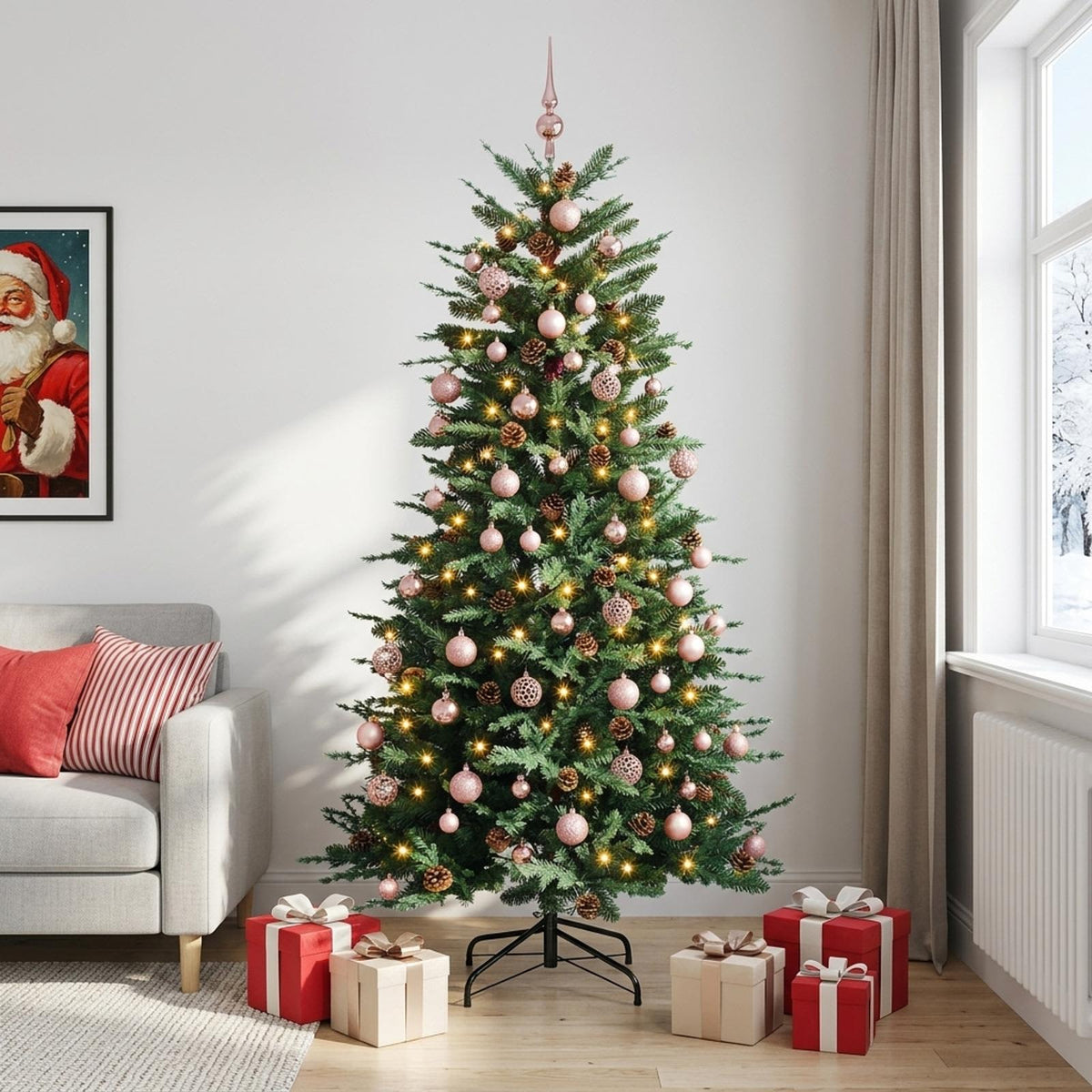 Artificial Hinged Christmas Tree 180 cm 300 LEDs Warm White