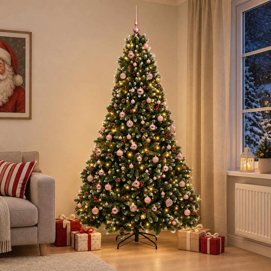 Artificial Christmas Tree, Green, with Baubles 240 cm 300 LEDs
