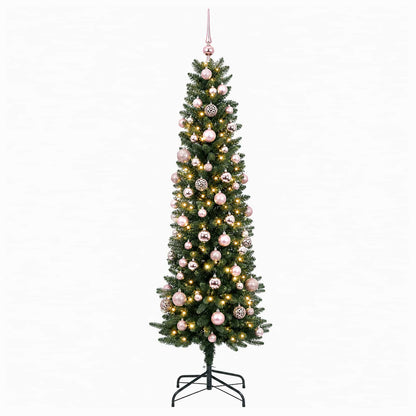 Artificial Slim Christmas Tree with Bauble 210 cm 300 LEDs