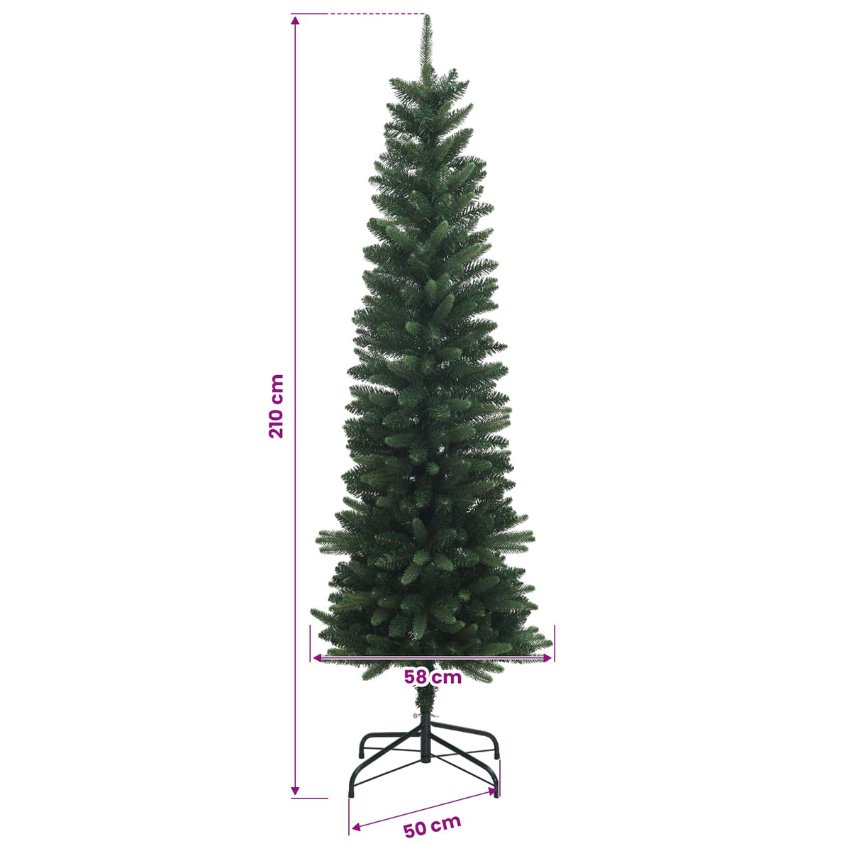 Artificial Slim Christmas Tree with Bauble 210 cm 300 LEDs